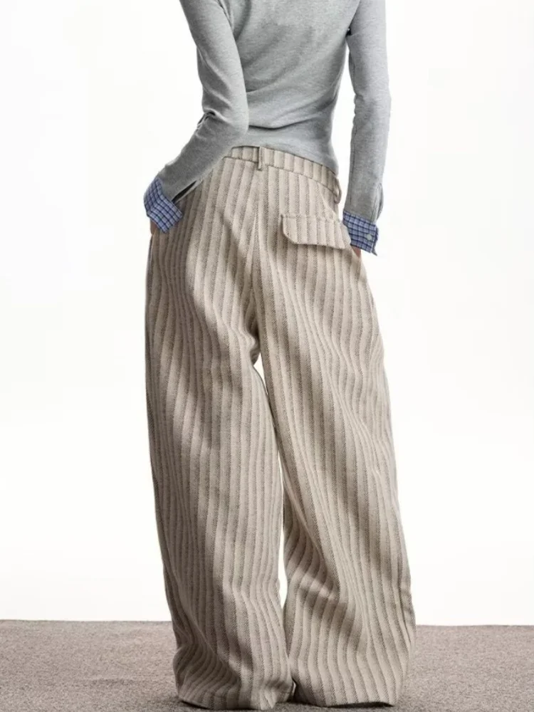 2025 Trend Y2K Style Baggy Striped Pleated Women's Casual Jeans Pants For Woman Clothing Wide Leg Harajuku Cotton Long Trousers