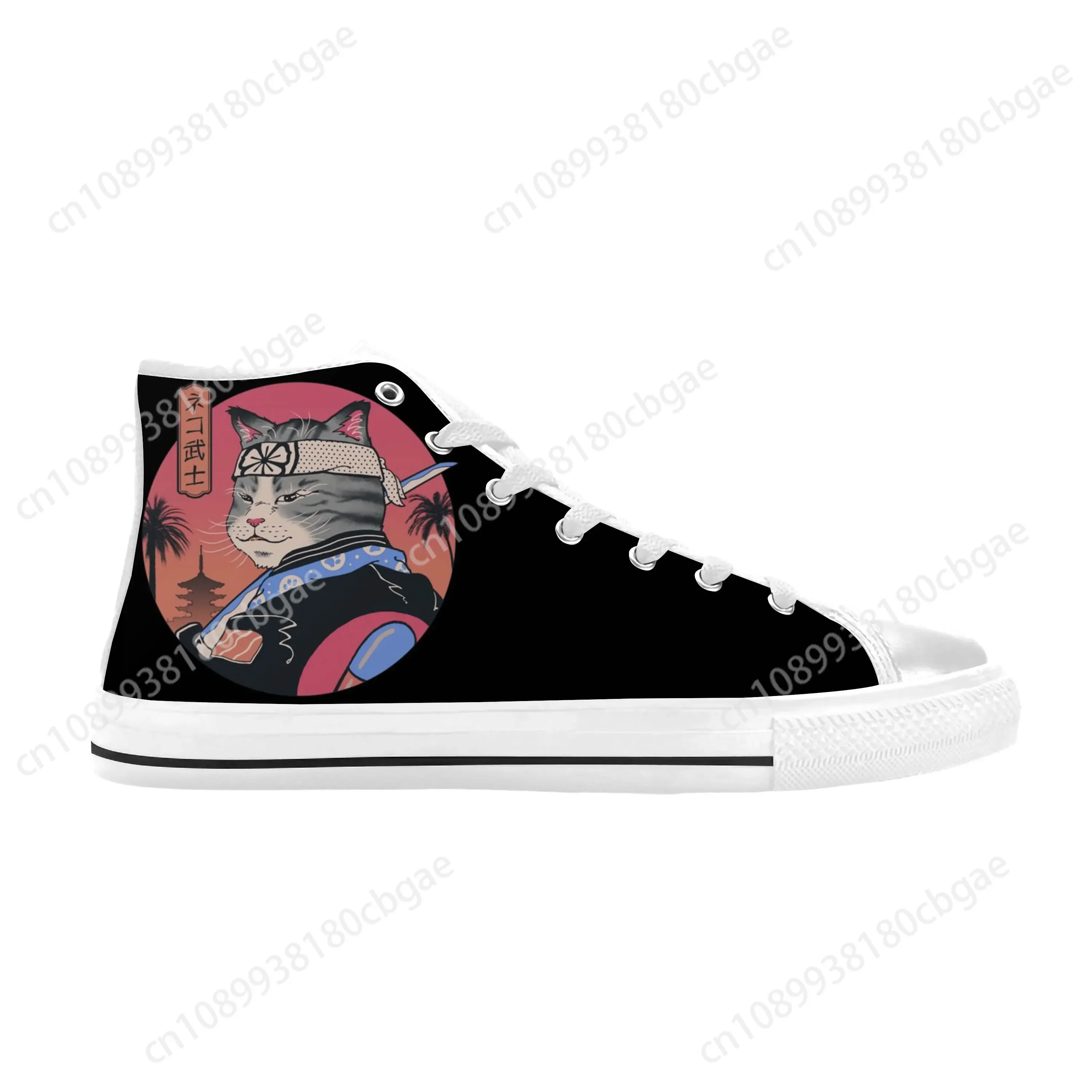 Japanese Animal Samurai Cat Warrior Ninja Anime Casual Cloth Shoes High Top Comfortable Breathable 3D Print Men Women Sneakers