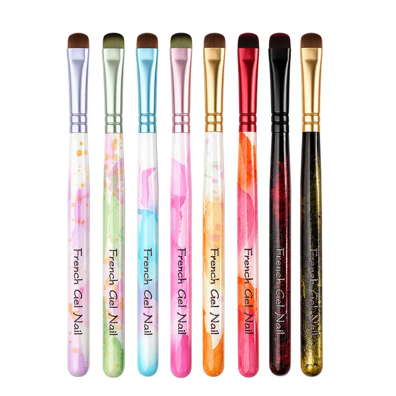 8Style Multi-color Handle Gel Nail Brushes, Professional Painting Tools for Gel Tip Extension, Acrylic & Builder Gel