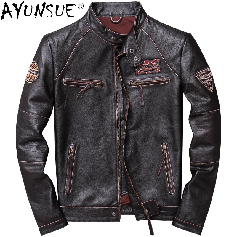 AYUNSUE Spring 100% Geunine Leather Jacket Men Autumn Motorcycle Coat Slim Cowhide Jackets Mens Clothes Chaquetas Hombre WPY4126