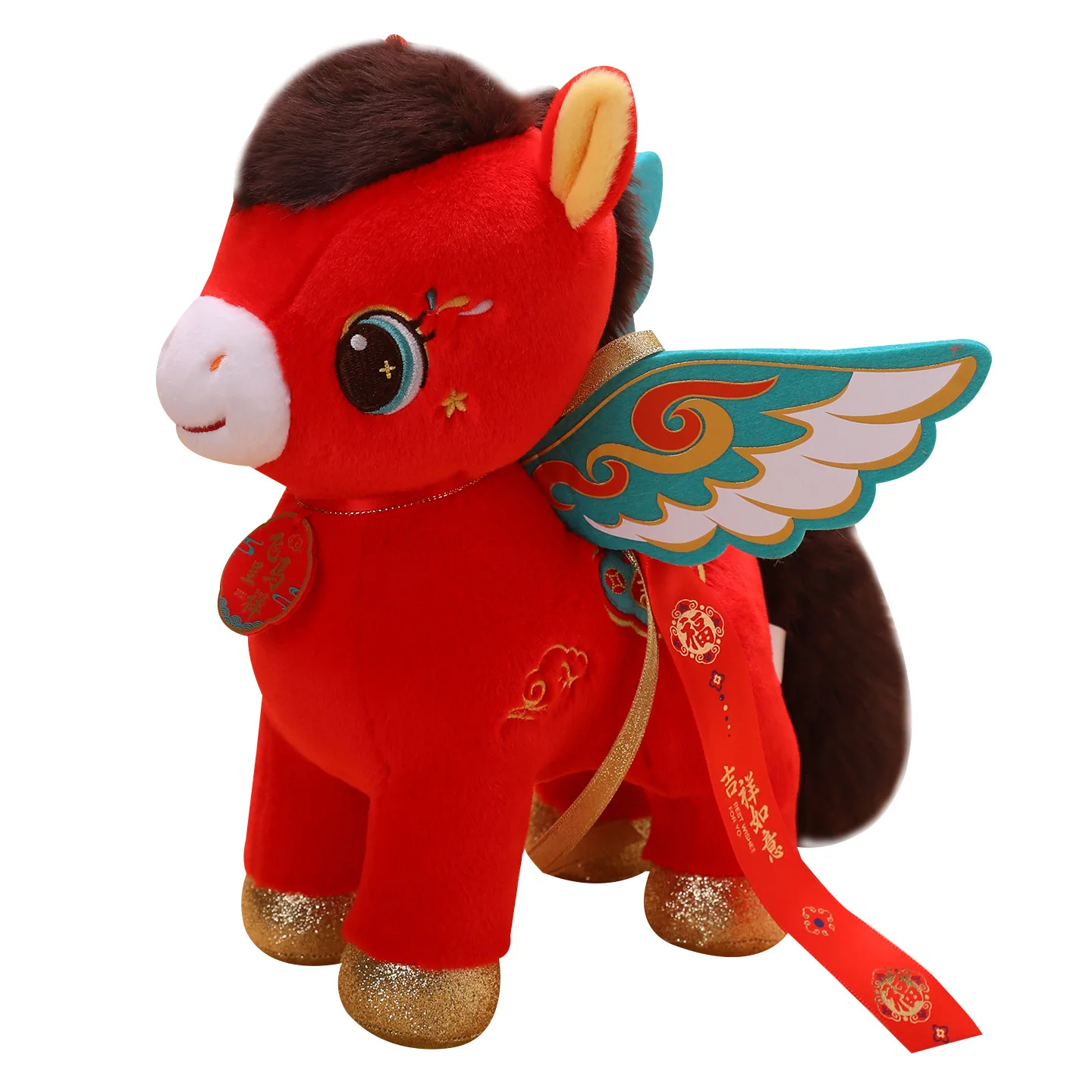 Urocza maskotka na Nowy Rok 2025, pluszowa zabawka w kształcie konia, miękka maskotka szczęścia, miękka lalka, prezent dla dzieci na Nowy Rok, dekoracja domu.