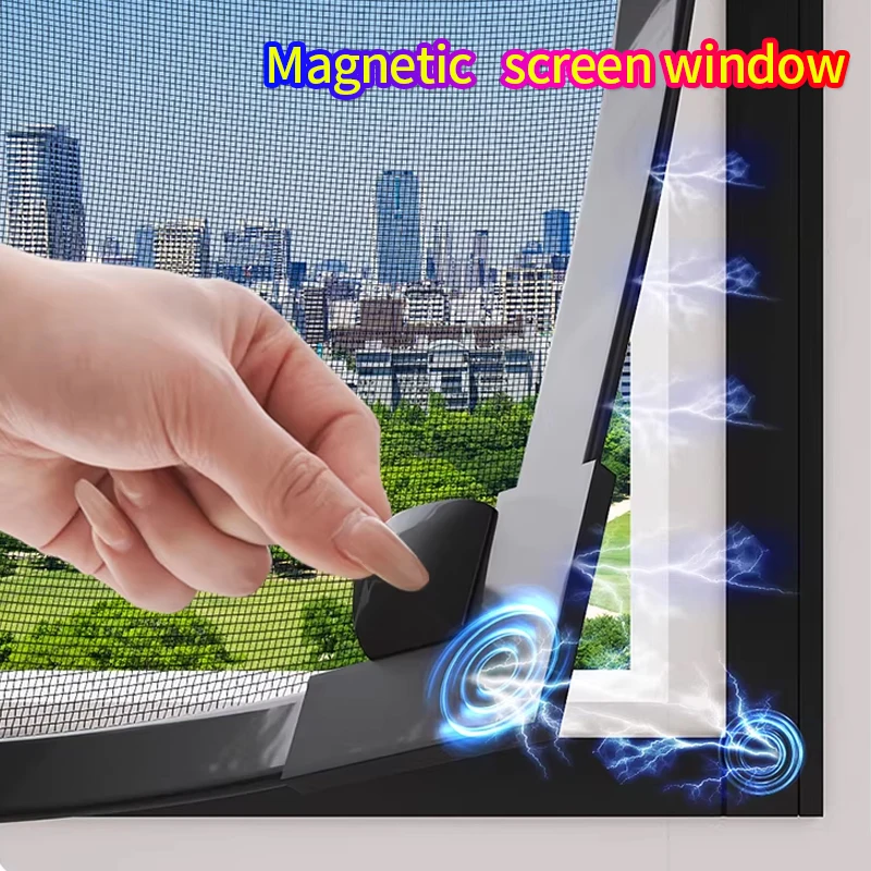 2026 DIY Custom size,windproof Magnetic screen window, self-adhesive mosquito net curtain,invisible,household magnet，Summer mesh