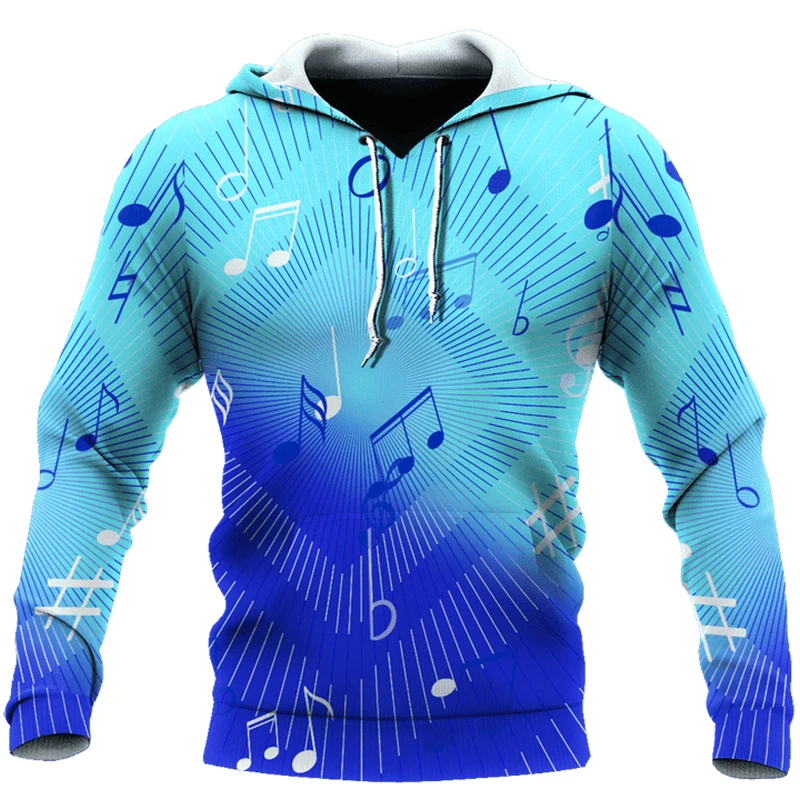 3D-gedruckte Kapuzenpullover mit Musiknoten-Motiv, Musikinstrumenten-Grafik, für Damen und Herren, lustig, neu, für Herbst und Winter, Sport- und Streetwear, Unisex-Sweatshirt. – Detail 3