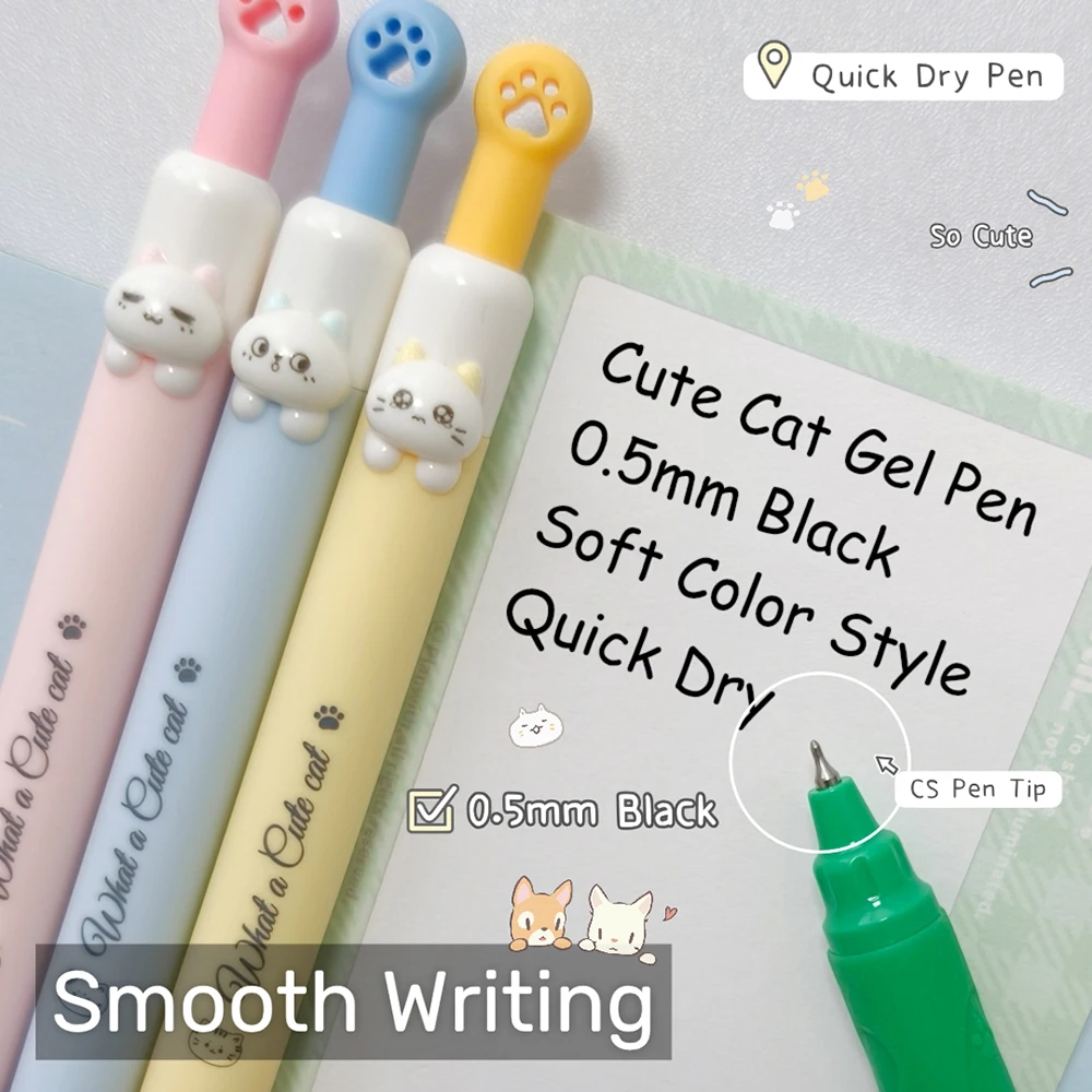 4Pcs Boxed Fun Cat Gel Pens 0.5mm Black Quick-Dry Pens Creative Simplicity Cute Writing Pen for Study and Office Use