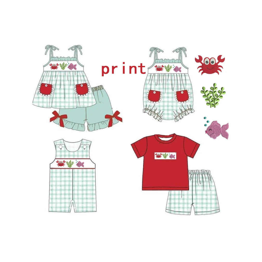 Boys Boutique Clothing Toddler Girl Shorts Set Crabs Fish Print Baby Romper Summer Clothes for Children
