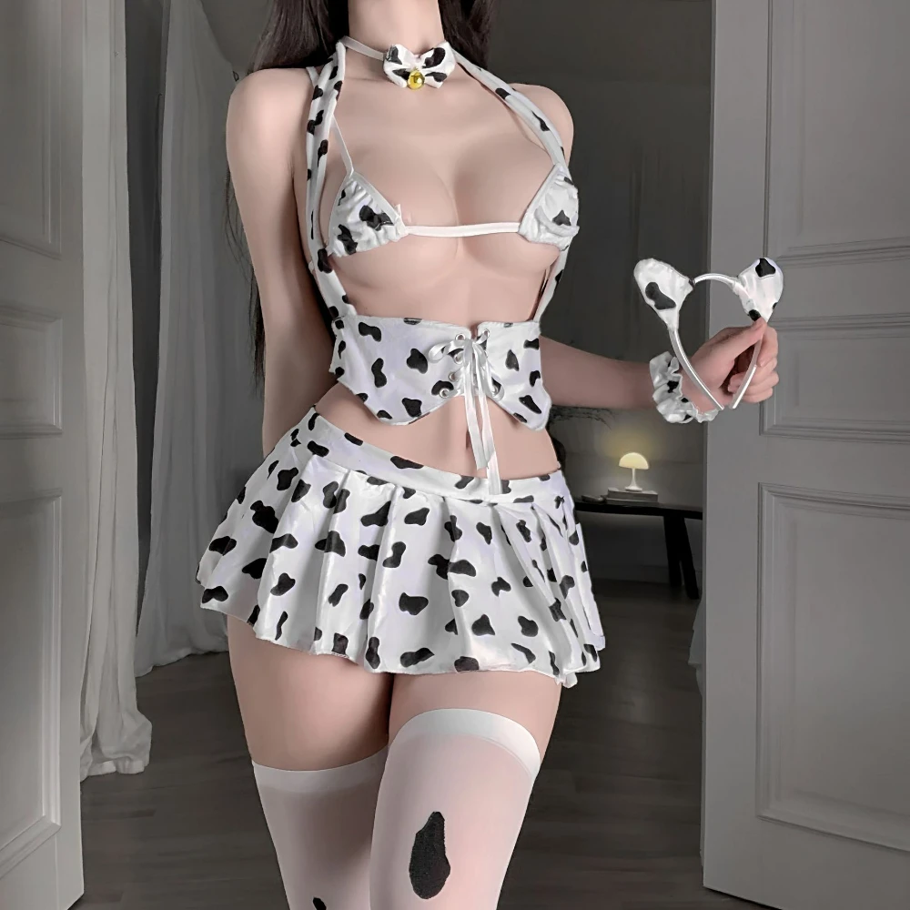 

Anime Cow Girl Lolita Maid Mini Skirt Cosplay Costume Girl Bikini Bra and Panty Set See Through Role Play Adult Games Clubwear
