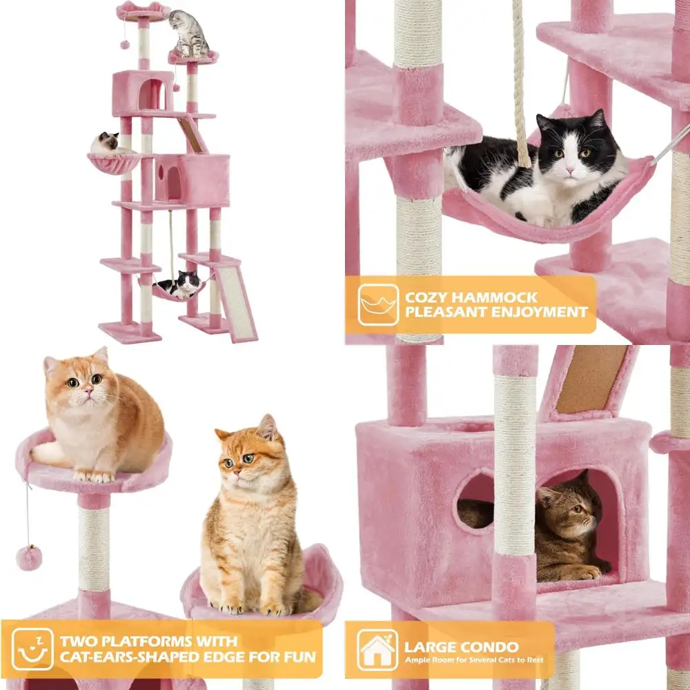 

Yaheetech Cat Tree, 82.5in Super Tall Tower w/Cute Top Perches, Scratching Posts, 2-in-1 Ramps, Cozy Basket, Extra Large Condo f