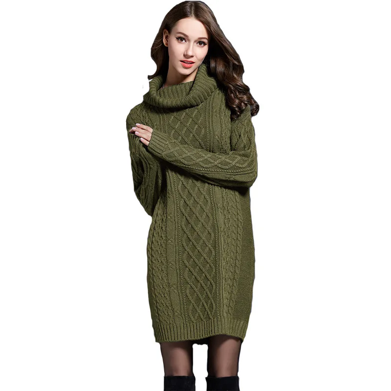 

2025 autumn and winter new hot selling European and American knitted sweater dress high neck sweater