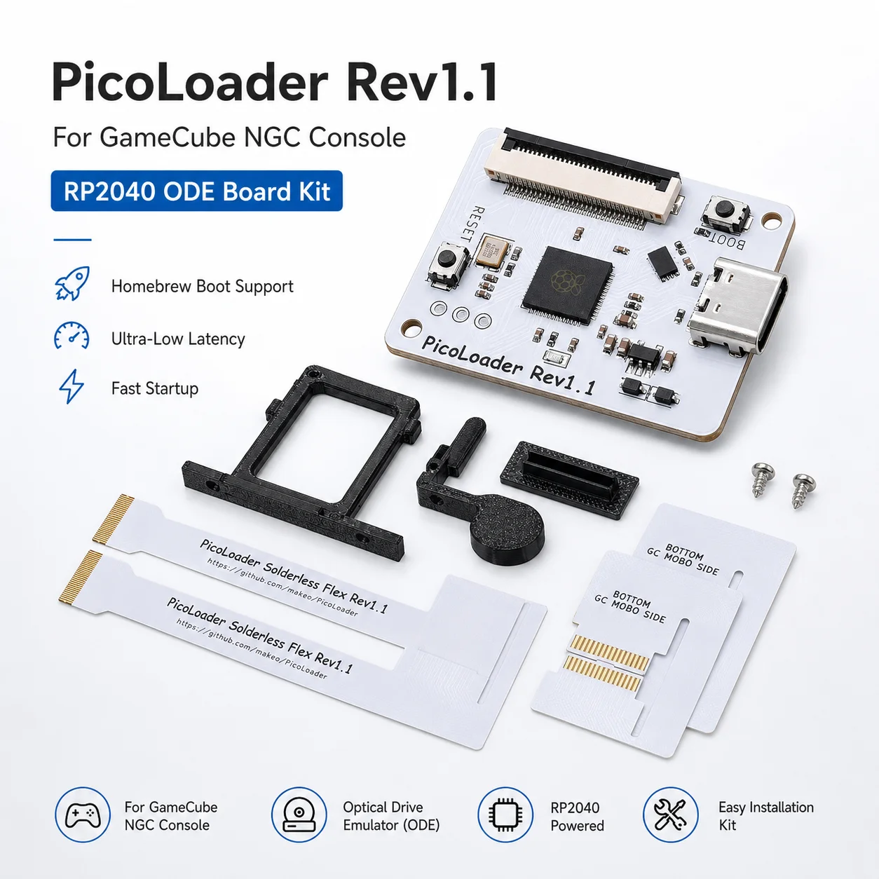 PicoLoader V1.1 RP2040 ODE Optical Drive Emulator Board for GameCube NGC Console Homebrew Boot Support Solderless Flex Cable Kit