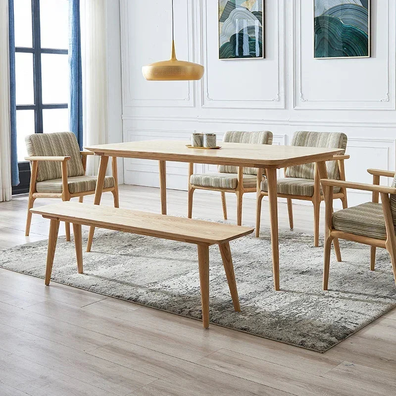 Nordic dining table, pure solid wood dining table and chair combination, household dining table, North American white wax wood