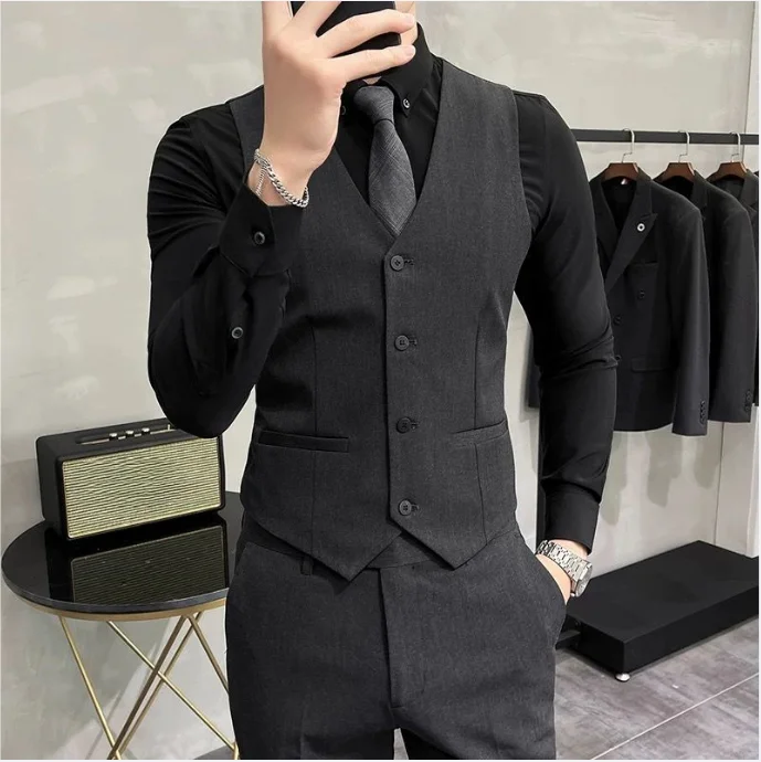 S-5XL High-end Solid Color Elastic Men's Casual Business Vest Groom Wedding Suit Party Waist Coat