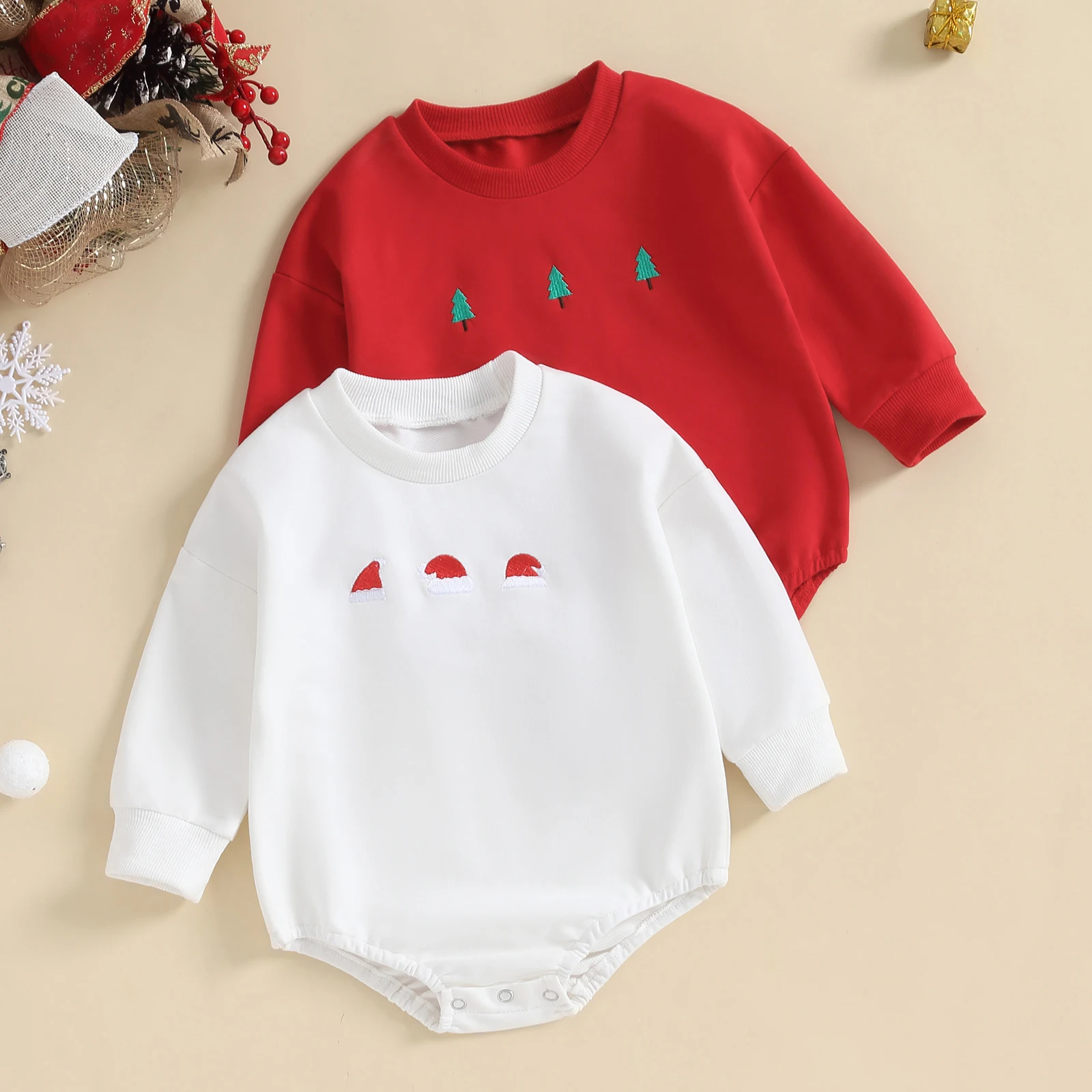 

Baby Christmas Rompers Newborn Winter Tree Embroidery Round Neck Bodysuit Infant Long Sleeve Sweatshirt Bodysuts Jumpsuits