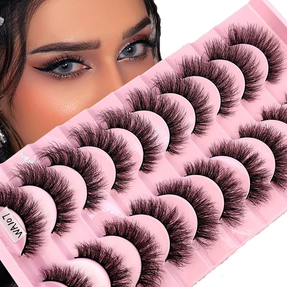 New 10Pairs 3D Faux Mink Hair False Eyelashes Natural Messy Eyelash Crisscross Wispy Fluffy Lashes Extension Big Eye Fake Lashes