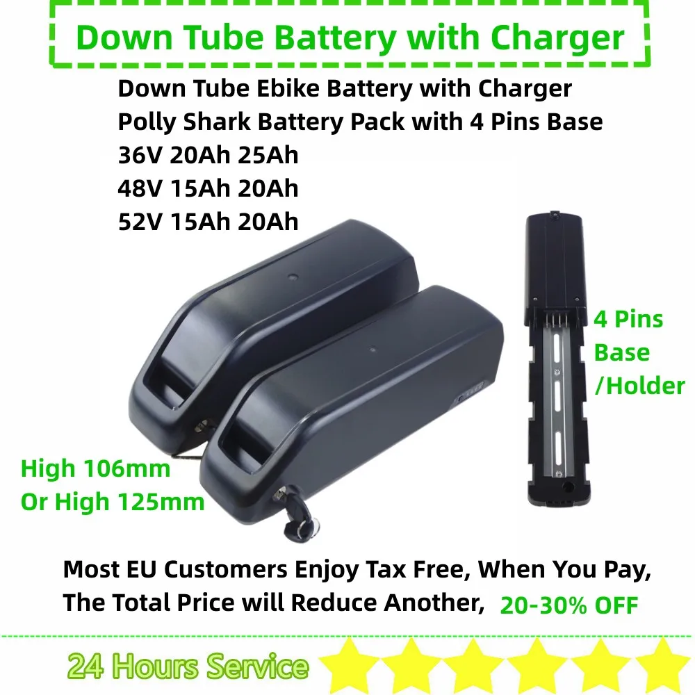 Li-ion Rechargeable Down Tube Dolphin Ebike Battery 36V 48V 52V 15Ah 18Ah 20Ah 25Ah Fat Tire E-bike Battery