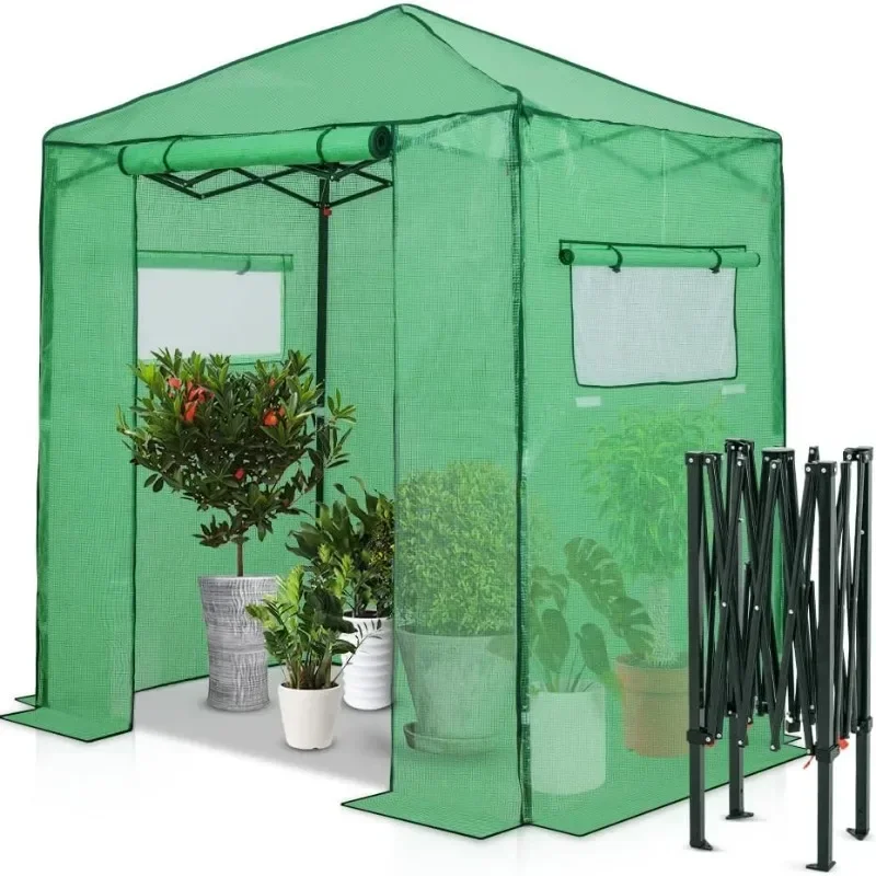 home.6x4 Portable Walk-in Greenhouse, Pop-up Indoor Outdoor Garden Green House, Zippered Door and Windows, PE Cover, Green