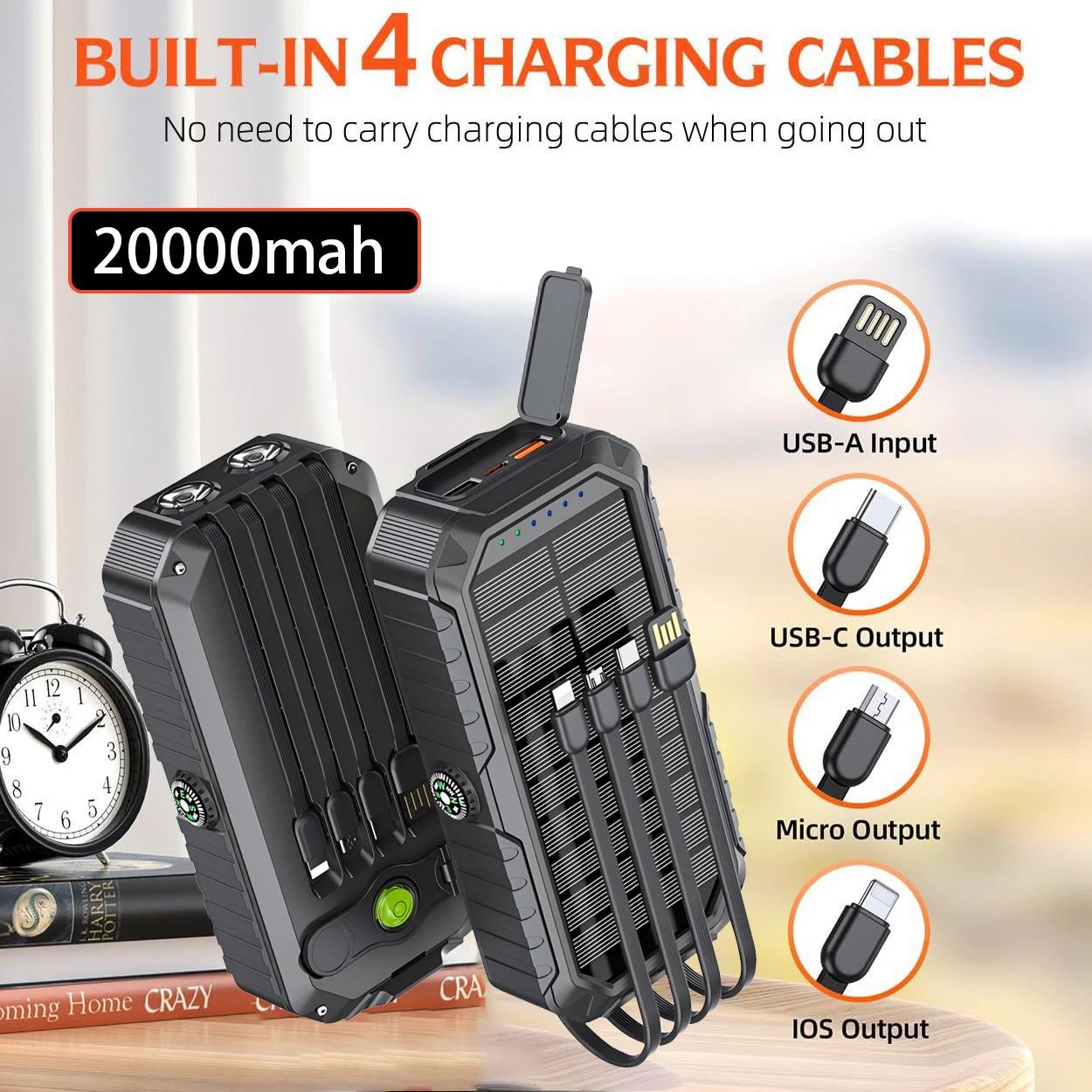 22.5 واط شحن سريع قوة البنك بنك الطاقة الشمسية كرنك اليد المزدوج USB أضواء LED فائقة السطوع آيفون سامسون هواوي Xiaomi