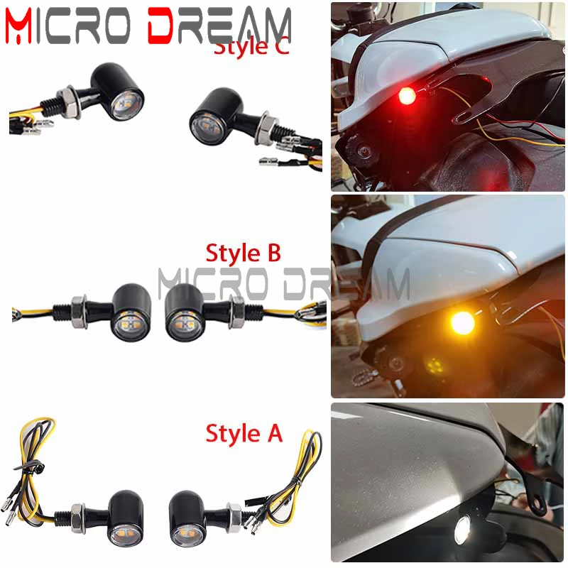 

8mm Bolt 2 in 1 Mini Turn Signals Amber/Red/White Light Integrated LED Tail Brake Daytime Running Light For Harley Cafe Racer