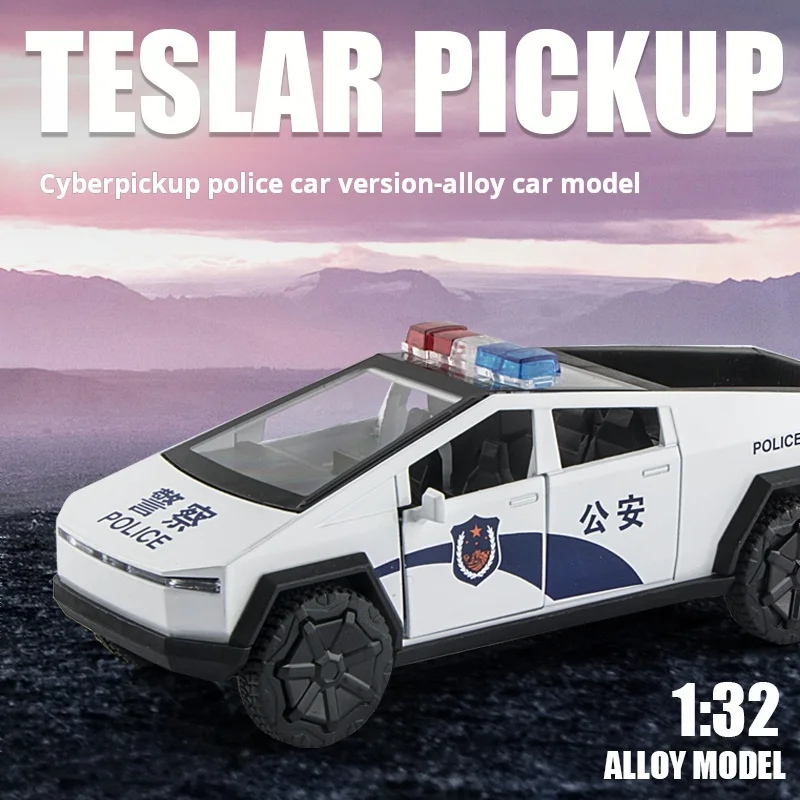 

1:32 Scale Alloy Cybertruck Police Model Car Toy Diecast Metal Off Road Vehicle Sound Light simulated Toy Children Gift Collect