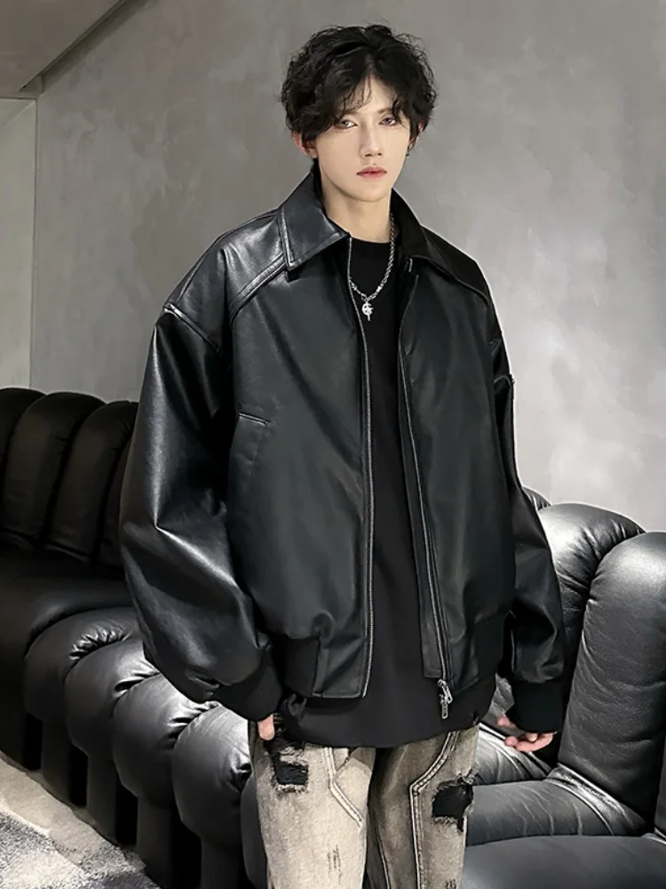 

Мужская демисезонная куртка Cleanfit из черной искусственной кожи, модная повседневная модель с отложным воротником, свободного кроя, с длинными рукавами