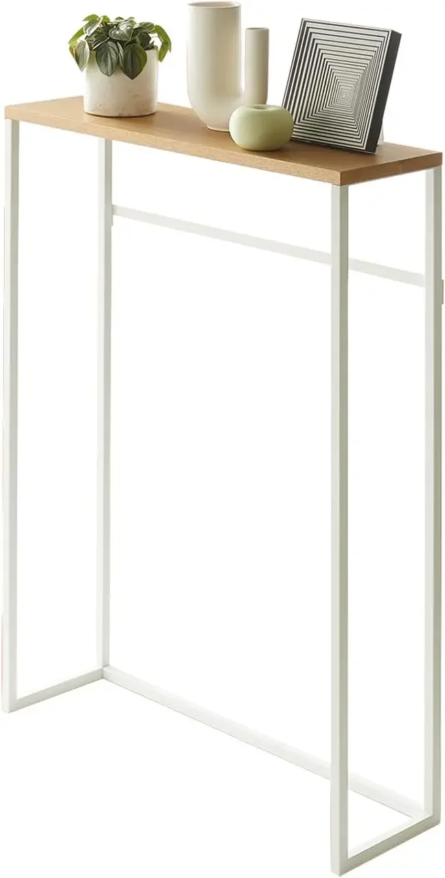 

Home Modern Slim Console Table, Slim Narrow Accent Table for Entryway Or Living Room, Metal and Wood Skinny Hallway ,White