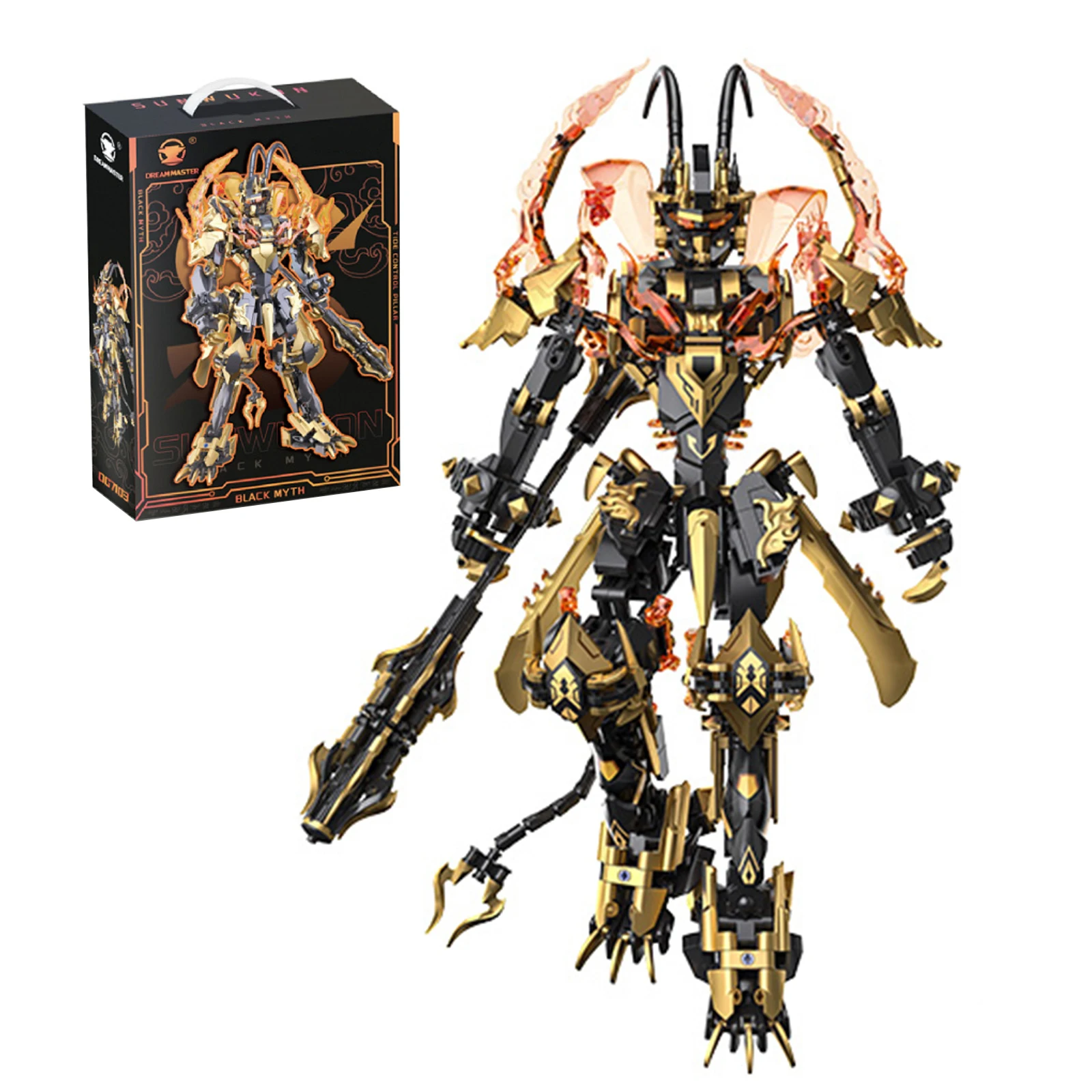 

DG7102 Wukong Mecha 1619 шт., маленькие гранулы, строительные блоки, сборная игрушка с подставкой для дисплея, креативная головоломка, подарок для мальчиков и девочек