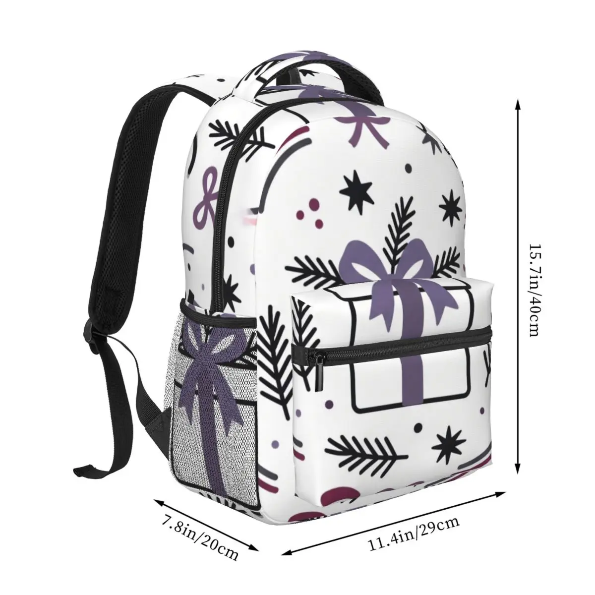 Galaxy Space Print Backpack Center Winter Star Star Dot Gift Box Preppy School Black White Streetwear Bookbag for Teens College