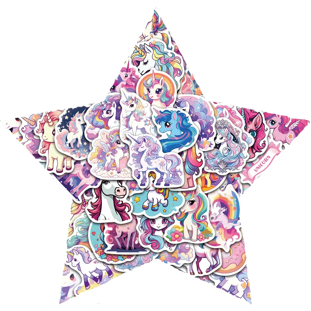 50PCS Dreamy Cartoon Rainbow Pony Creative Graffiti Stickers Scrapbook Phone Notebook Guitar Skateboarding Decoration Stickers