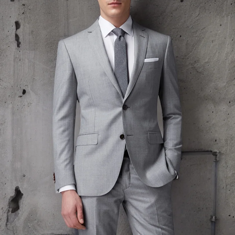 

Light Grey Business Men's Suits Slim Fit 2 Piece Formal Dress Jacket with Pants Wedding Tuxedo for Groom Dinner Party Costume