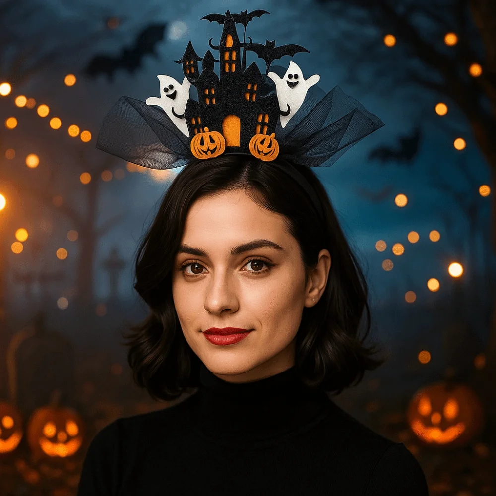 

Personality White Ghost Halloween Headband Electronic Castle Halloween Hair Hoop Colorful Pumpkin Ghost Hairband Decor