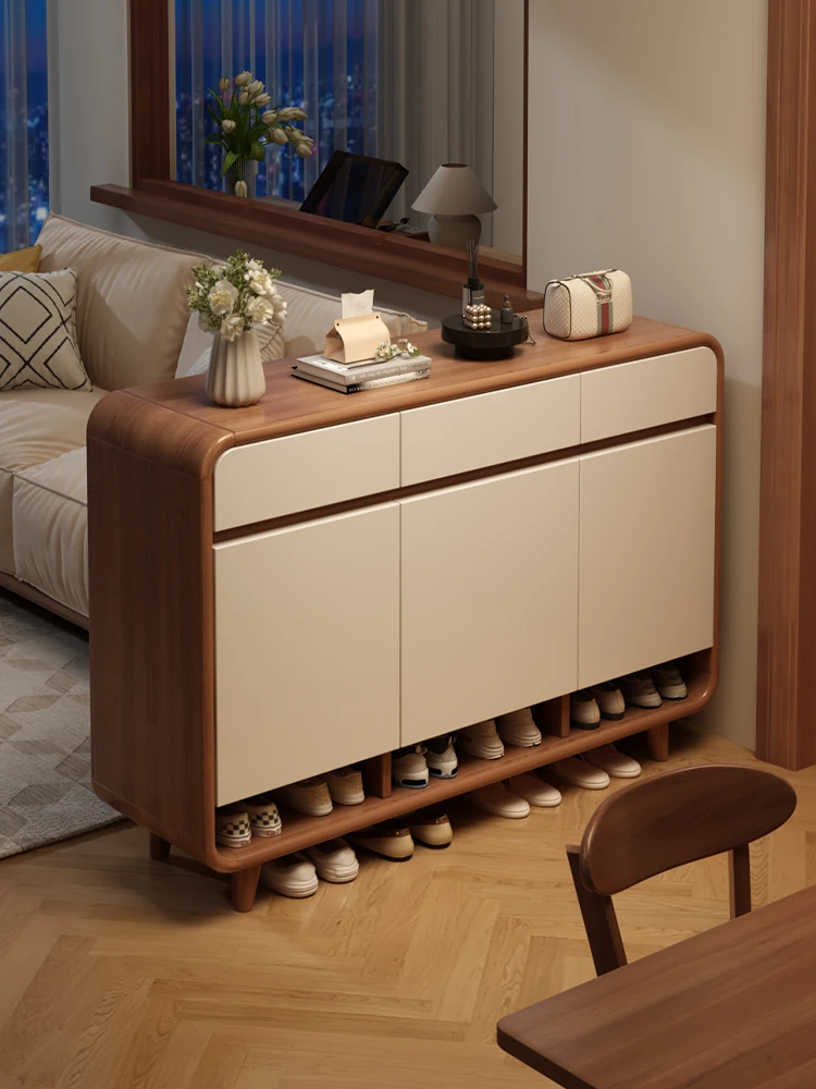 

Solid wood pole shoe cabinet integrated at the door of home, against wall to enter home, locker enteringdoor