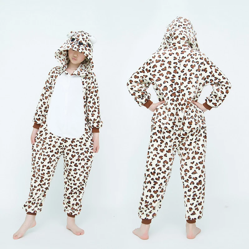 Mädchen Jungen Cartoon Onesie Kinder Kinder Nette Leopard Bär Tier Pyjamas Kigurumi Cosplay Kostüme Für Weihnachten Halloween Party