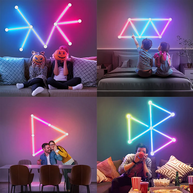 Splicing Light DIY Atmosphere Light RGB Smart Wall Light Voice Control Lamp for Esports Room Bedroom Bar Decoration Night Light
