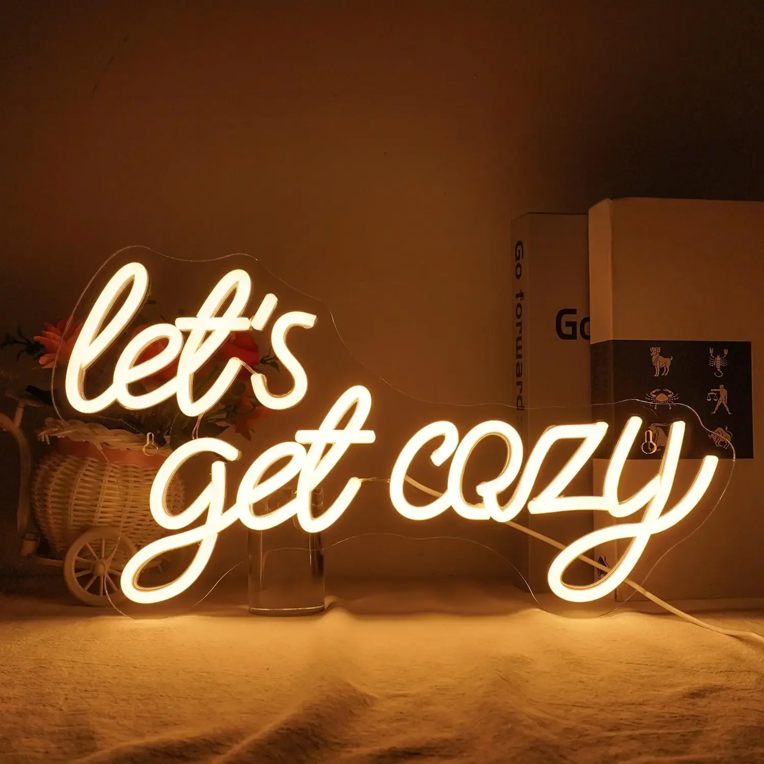 Let's Get Cozy Neon Sign LED Wall Art USB Powered Dimmable Acrylic Glow Lamp Bedroom Living Room Cafe Winter Decor Gift