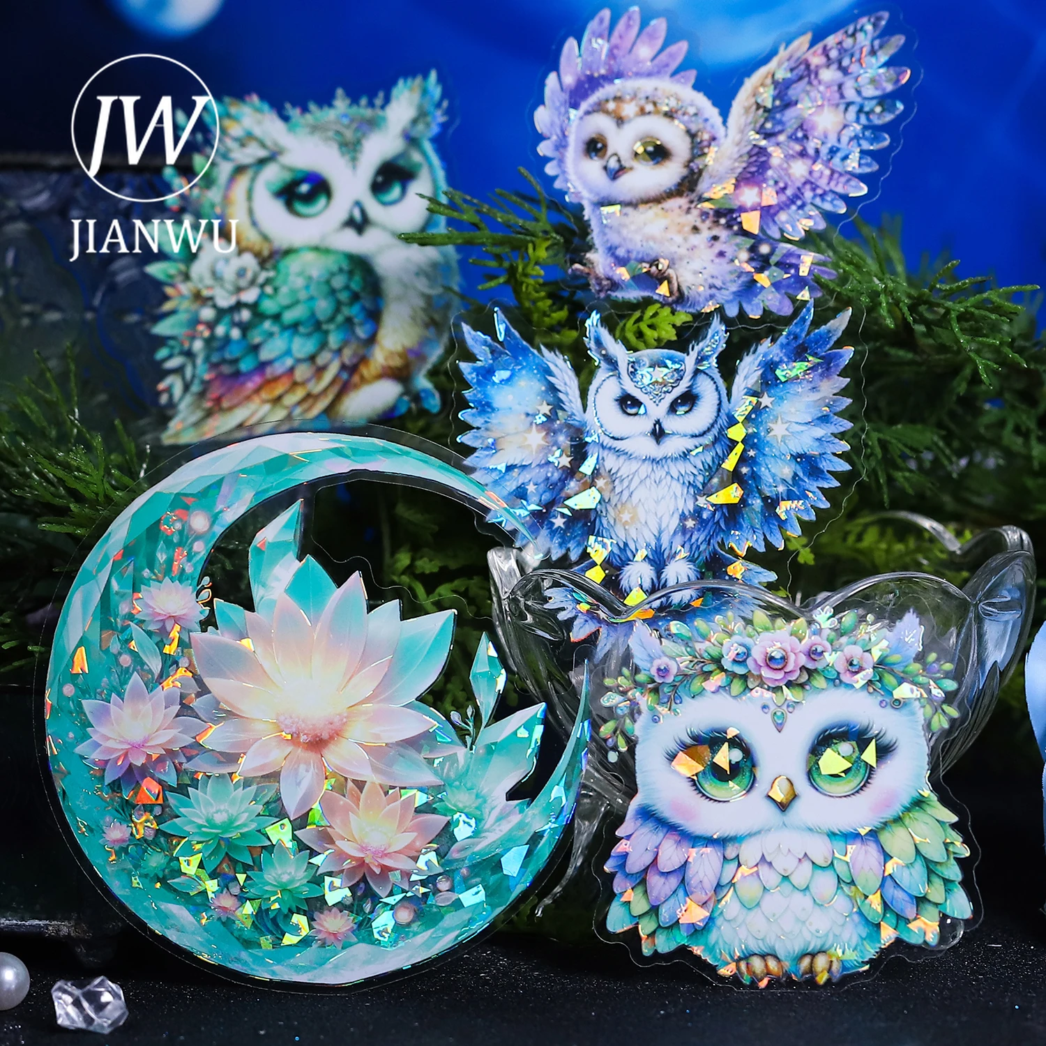 JIANWU Owl Moon Series Vintage Material Collage Landscaping PET Sticker Creative DIY Journal Scrapbooking Stationery