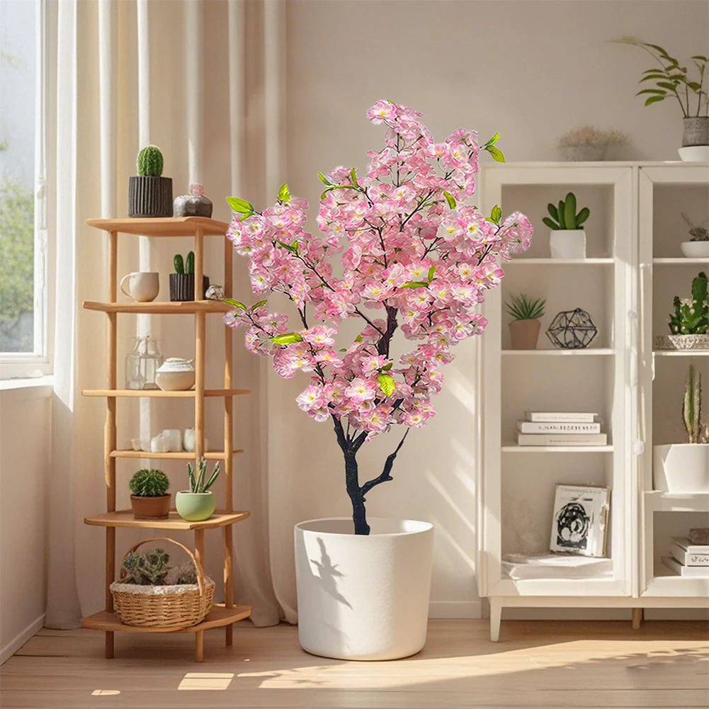 Albero artificiale di fiori di ciliegio, piante alte in vaso di fiori di ciliegio finte in vaso con tronco realistico per la decorazione domestica interna