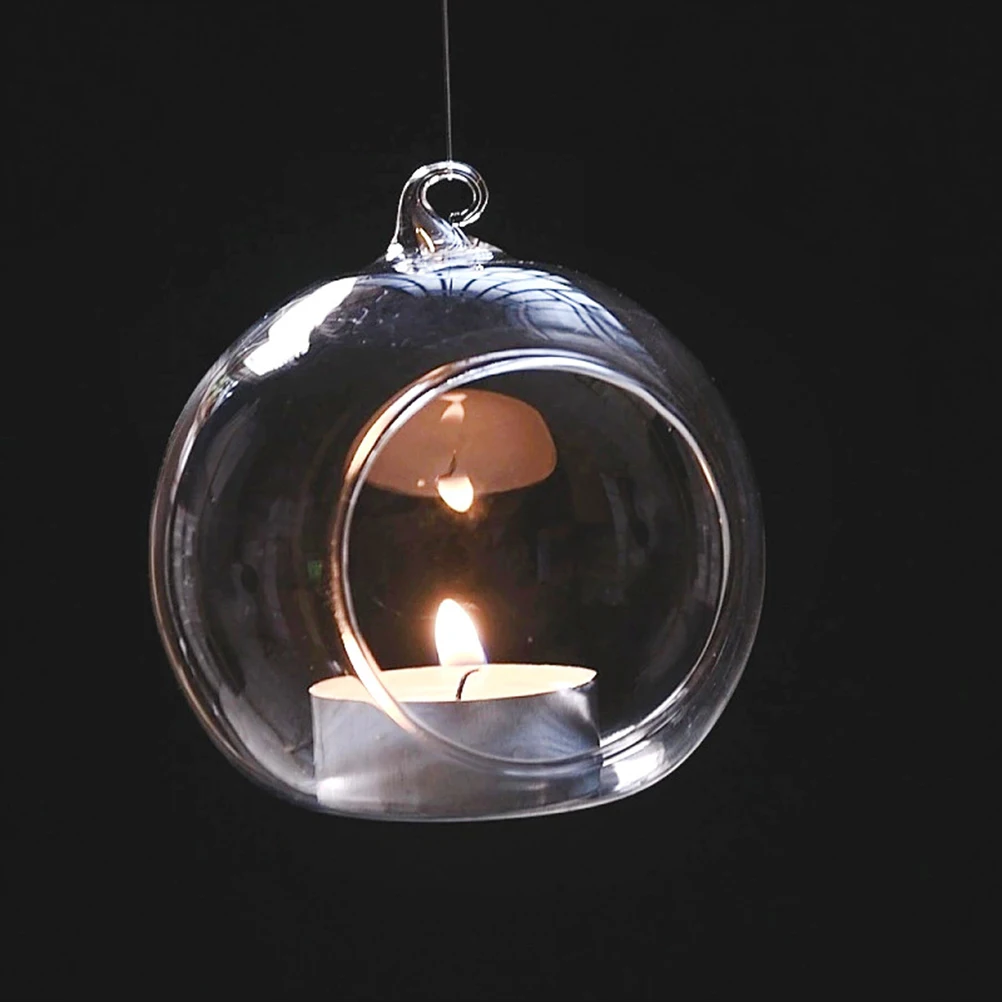 1Pcs Hanging Tealight Holder Glass ORB Terrarium Glass Globe Candle Holder Candlestick Wedding Bar Decor