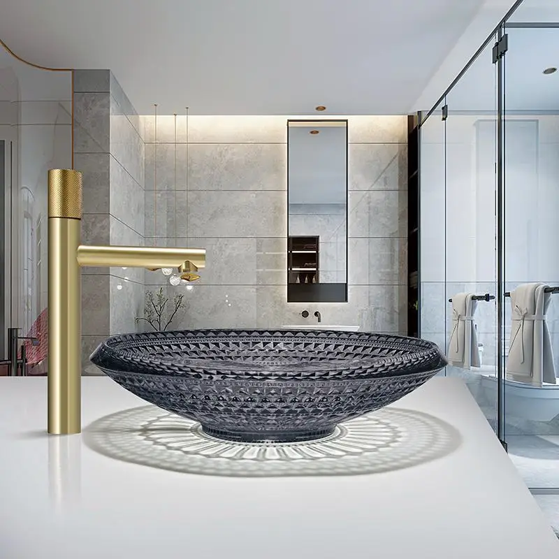 Crystal glass basin, sink, basin on the table, bathroom cabinet basin, light luxury washbasin wholesale.
