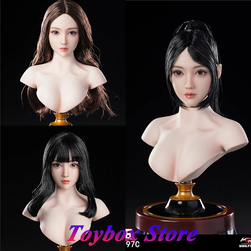 In Stock Fire Girl Toys 1/6 FG097 Asian Girl Delicate Head Sculpt Black Brown Hair Carving Model Toys For 12