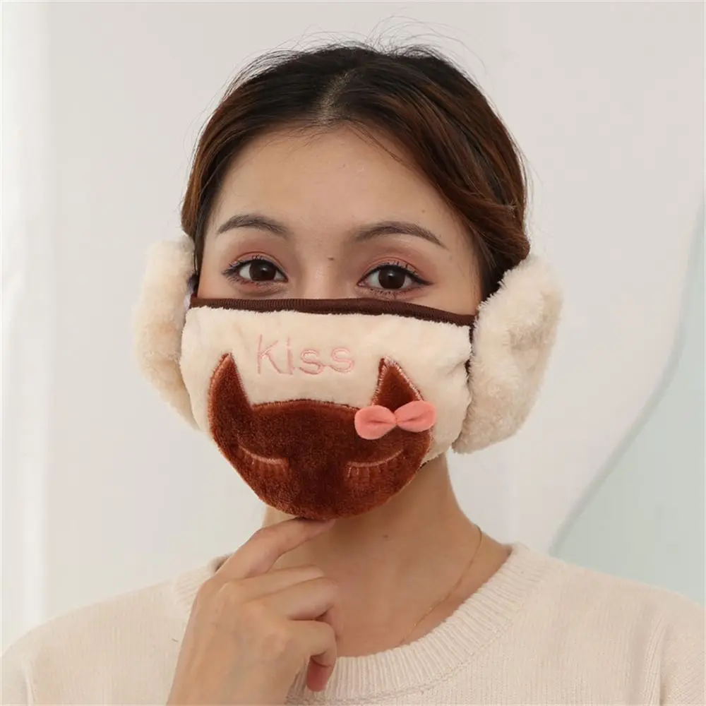 Fashion Winter Warm 2 in 1 Mask Earmuffs Cold-proof Thicken Plush Ear Warmer Windproof Breathable Earlap Women Girls