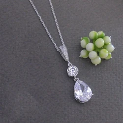 Huitan Trendy Water-drop Zirconia Pendant Necklace Bridal Wedding Accessories Elegant Fashion Female Luxury Engagement Jewelry