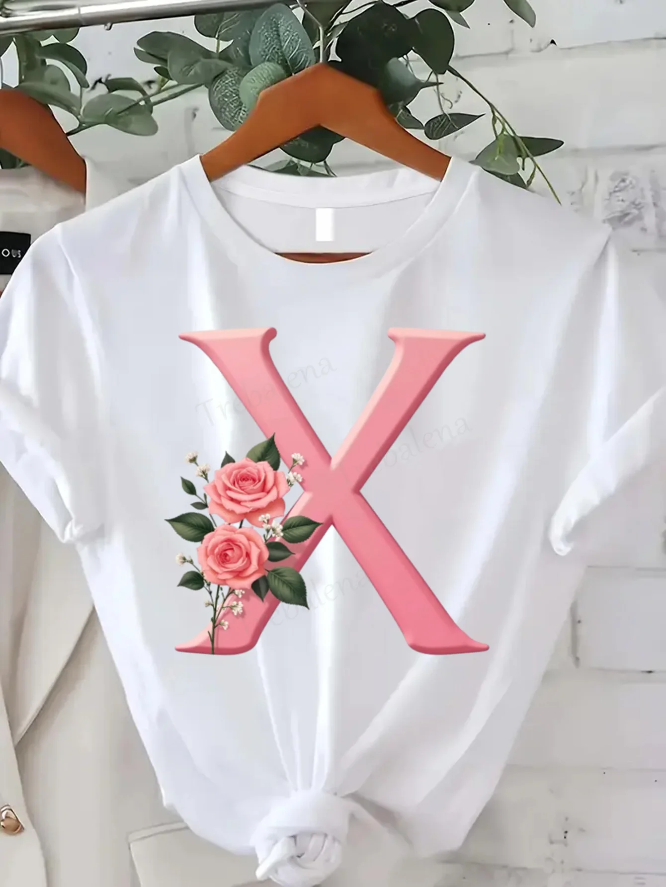 

Удобная женская футболка с принтом, розовая женская футболка с цветочным принтом и буквой X, повседневный летний топ