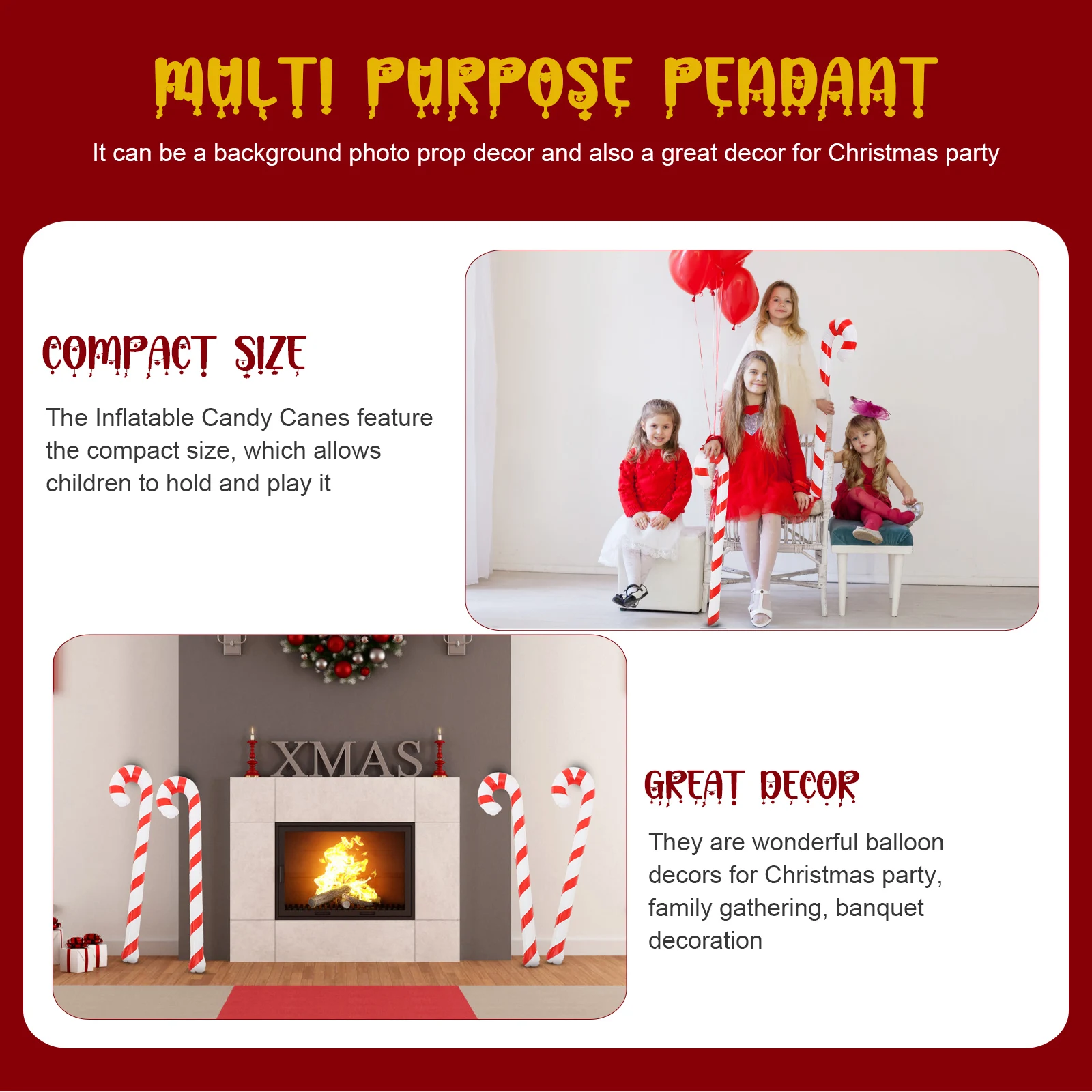 

4 Pcs Balloon Christmas Walking Stick for The Elderly Banquet Decor Holiday Inflatable Pvc Candy Canes Outdoor
