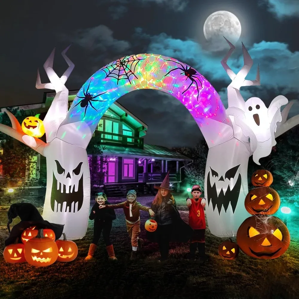 

17FT Halloween Inflatable Decoration Colorful Pumpkin Ghost Decorations with Build-in LEDs, Blow Up Yard Decoration Hallo