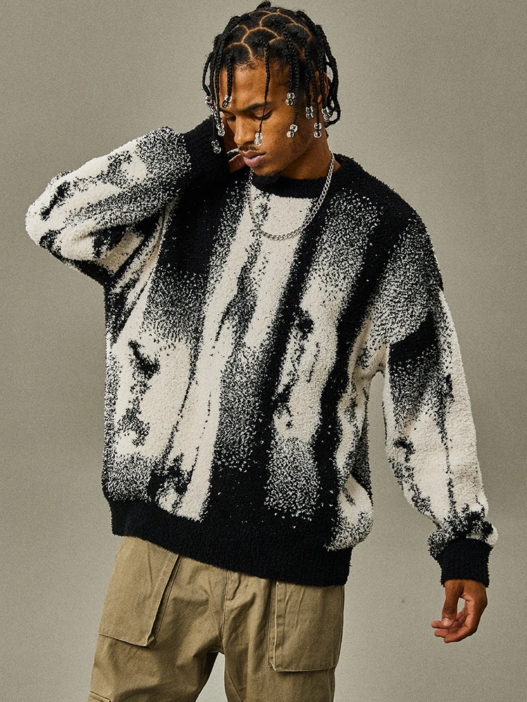 

Luxury Gothic Vintage Sweater Pullover Men Hip Hop Harajuku Stripes Streetwear Y2k Clothes Tops Knit Sweather Couple Sweater New