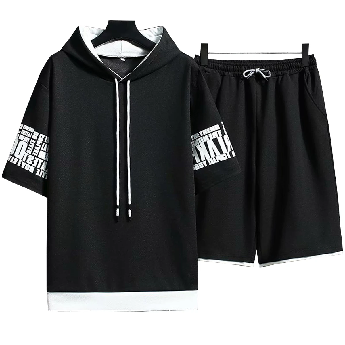 Men's Short Sleeved Hooded Sweatshirt Sports Shorts Spring Summer Young Students With Two Styles Zipper Pullover