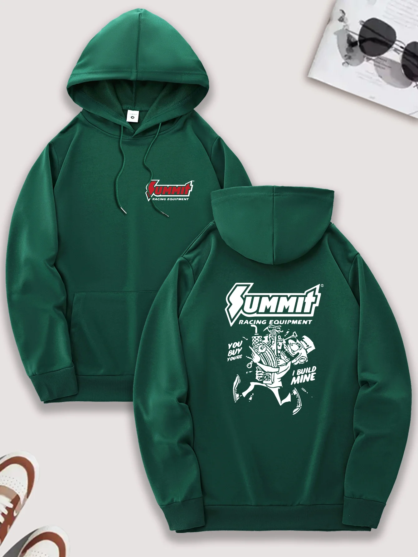 بلوفر كاجوال للرجال مع جيب الكنغر، ملابس مريحة للأنشطة الخارجية، ملابس خارجية، غطاء رأس برسومات، قماش قابل للتمدد