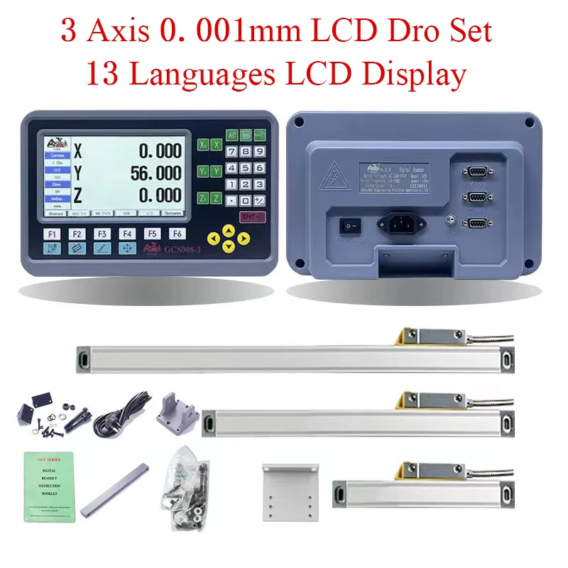 High accuracy 19 Language Dro 3 Axis LCD Dro Set Digital Readout and 3 PCS 0.001mm Linear Scale Linear Encoder For Milling Lathe