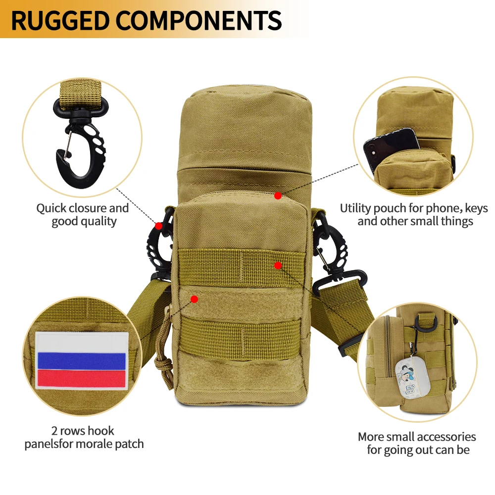 2023 New Molle Water Bottle Pouch Bag Outdoor Military Backpack Hunting Camping Hiking Tactical Water Kettle Holder Pouch