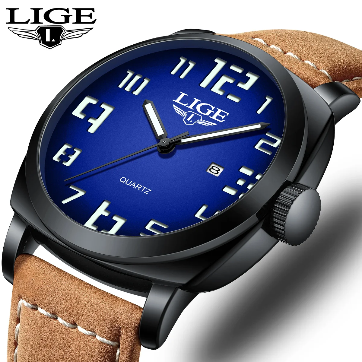 

LIGE New Leather Mens Watch Fashion Outdoor Sports Quartz Wristwatches Waterproof Calendar Man Watch Casual Clock Reloj Hombre