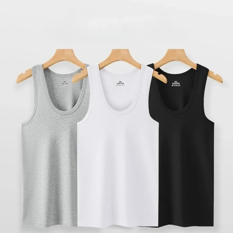 2Pcs Summer Tank Tops Men Dad Sleeveless Pure Cotton Breathable Stretched 7XL 6XL 5XL Plus Size White Black Gray Base Undershirt